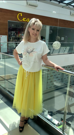 Итальянская двойная юбка на мягком поясе с шифоном