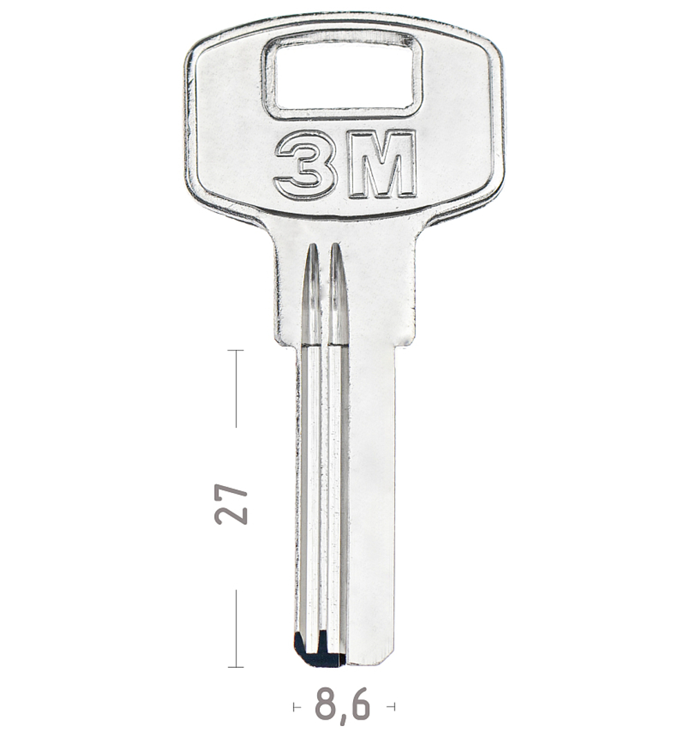 Заготовка вертикального ключа 10329 3M 2 паза (27*8,6*2,3) зм Китай