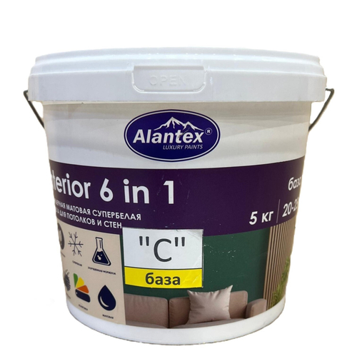 КРАСКА ДЛЯ СТЕН И ПОТОЛКОВ INTERIOR 6 IN 1 МАТОВАЯ  БАЗА  C 5 КГ (4870233517530)