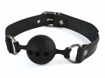 Силиконовый кляп-шар с ремешками из натуральной кожи черного цвета (Цвет: черный)