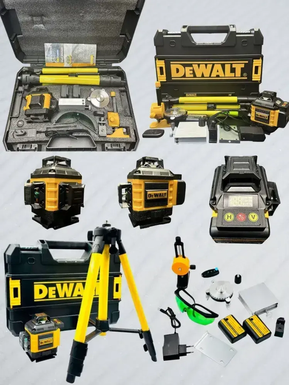 Лазерный уровень / нивелир 4х360 Dewalt с аксессуарами в сумке, зеленый луч 16 линий 4D