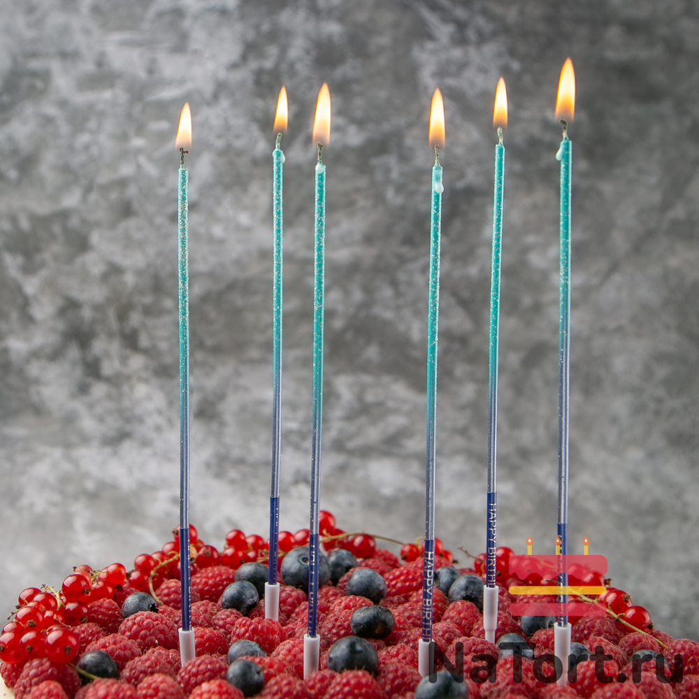Набор свечей для торта «Перламутр» (градиент голубой, 16 см) 6 шт