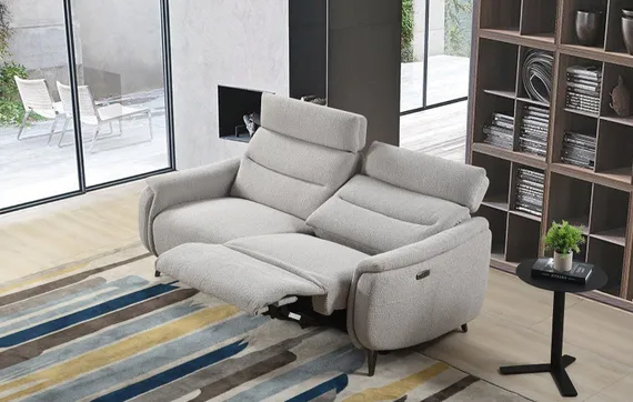 Диван c электро-реклайнером Level, 183 см, серое букле