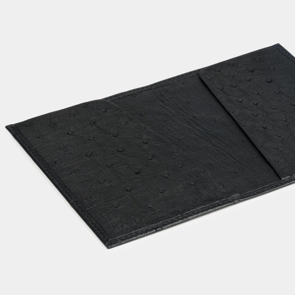 Кожаная обложка для паспорта, страус черного цвета