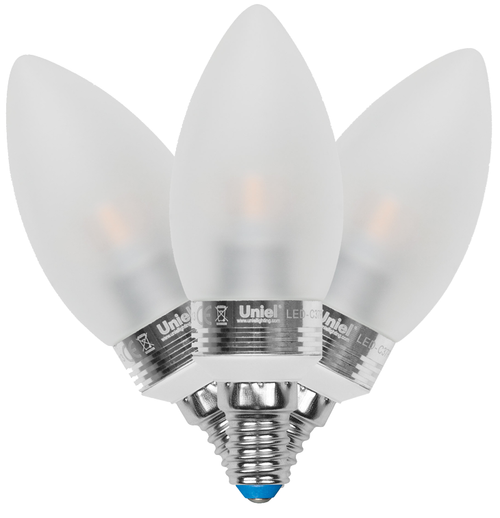 LED-C37P-5W/NW/E14/FR ALC02SL PROMO Лампа светодиодная, в составе набора из 3шт. Форма свеча, матовая колба. Серия Crystal. Материал корпуса алюмини