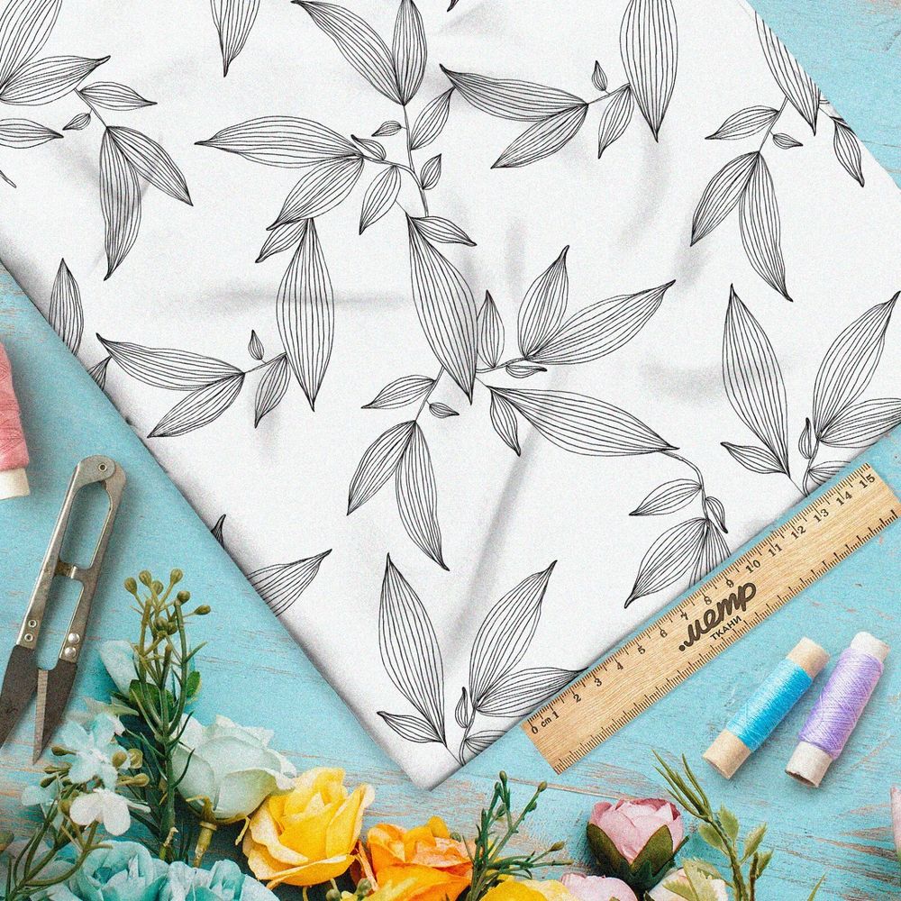 Ткань таффета серые выразительные листья