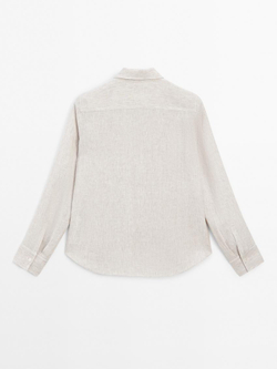 Massimo Dutti Рубашка из струящегося льна в тонкую полоску, коричневый