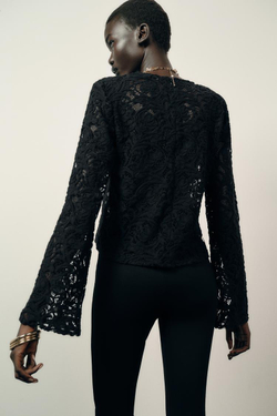 ZARA КРУЖЕВНОЙ ТОП С ПОДПЛЕЧНИКАМИ, ЧЕРНЫЙ