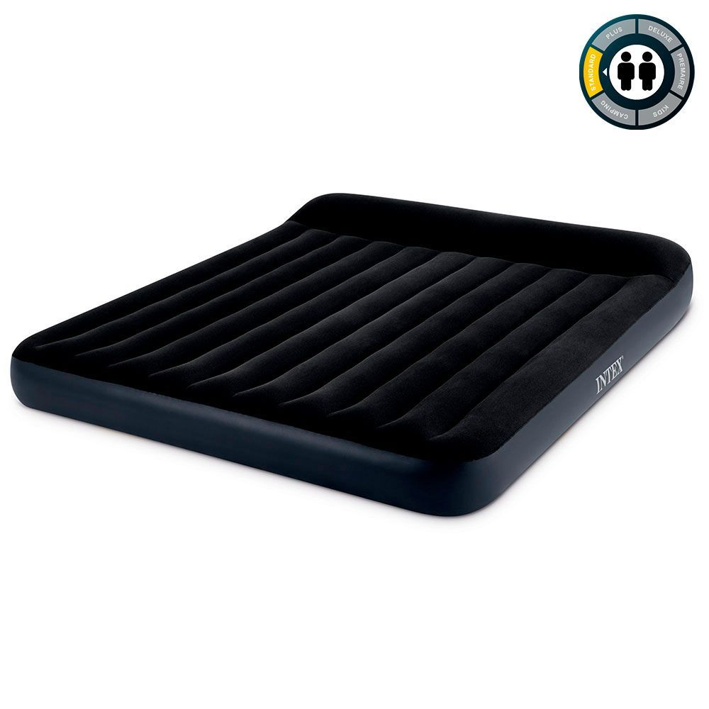 Мaтрас нaдувной Intex с подголовником 64144 Pillow Rest King 183х203х25 см / Крoвать нaдувная Интeкс двухспальная велюровая королевского размера