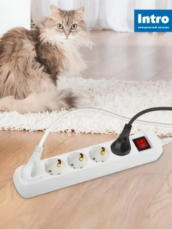 Удлинитель электрический Intro UES550-W с заземлением с выключателем 5 розеток 5 м ПВС 3х0,75мм2 10А белый