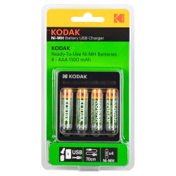 Зарядное устройство для аккумуляторов Kodak USB Overnight charger with 4 x AAA 1100 mAh [K4AA/AAA] | Kodak