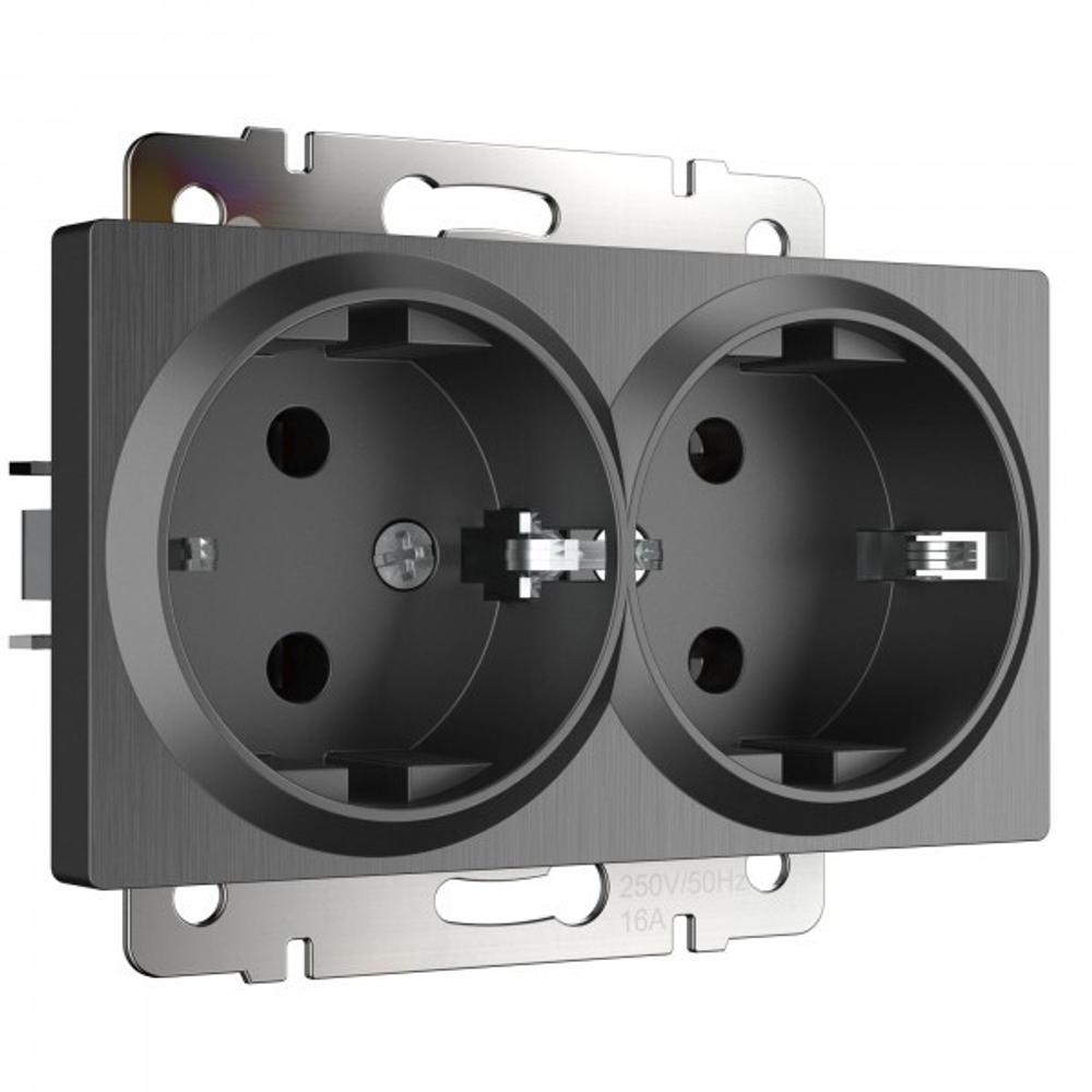 Розетка двойная с заземлением (графит рифленый)