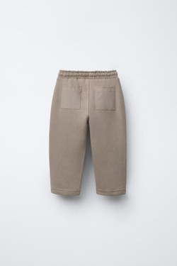 ZARA БРЮКИ С КОНТРАСТНЫМИ ДЕТАЛЯМИ И НАШИВКОЙ, СВЕТЛО-БЕЖЕВЫЙ