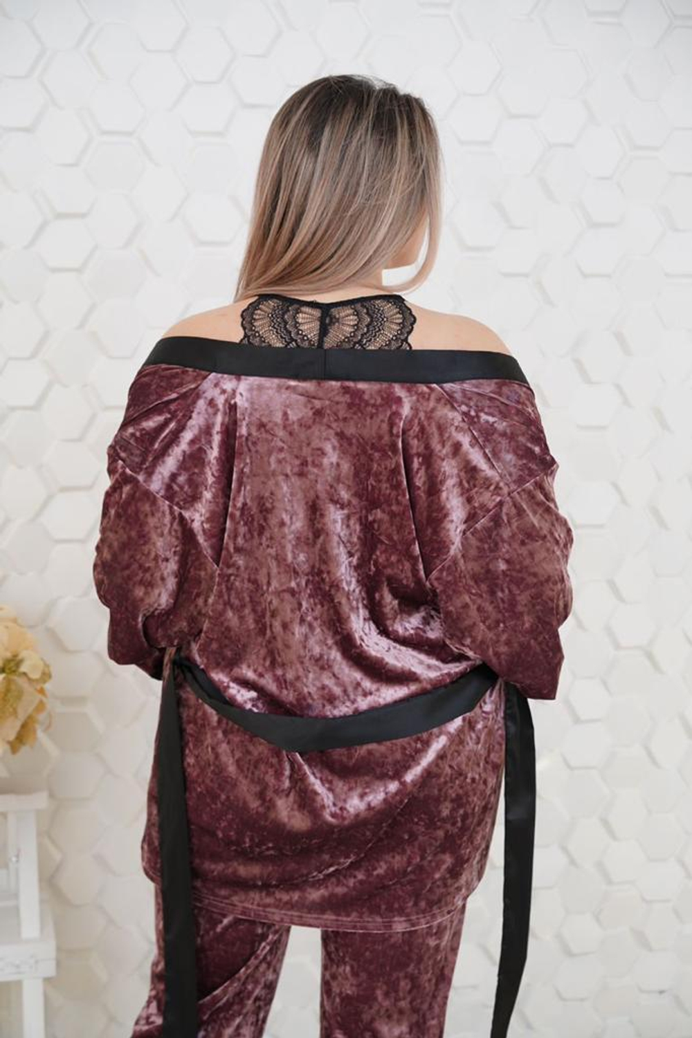 Пеньюар: штаны+майка т/б+халат В061