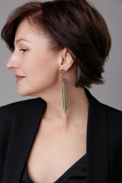 Серьги пусеты с длинными цепочками, оттенок золото антик