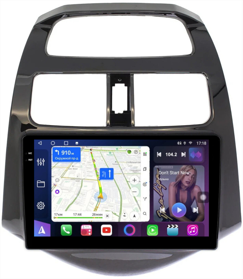 Магнитола для Chevrolet Spark M300 2009-2022, Ravon R2 (рамка глянцевая) - FarCar BM9-3039GL монитор 9.5" QLED на Android 14, TS10, 4+32Гб, CarPlay, 4G SIM-слот