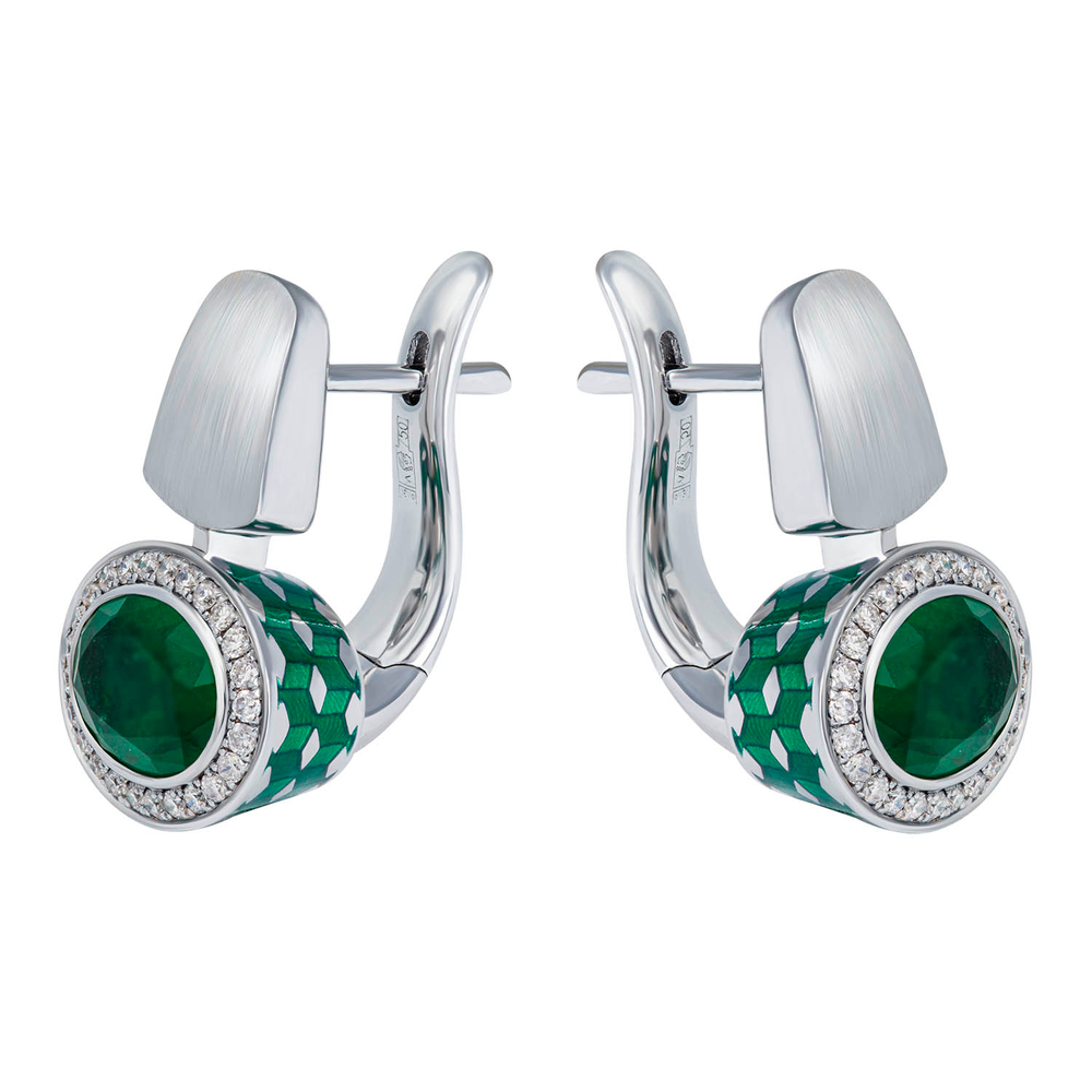 Серьги с Изумрудами и Бриллиантами, Эмаль, E0177-70/6