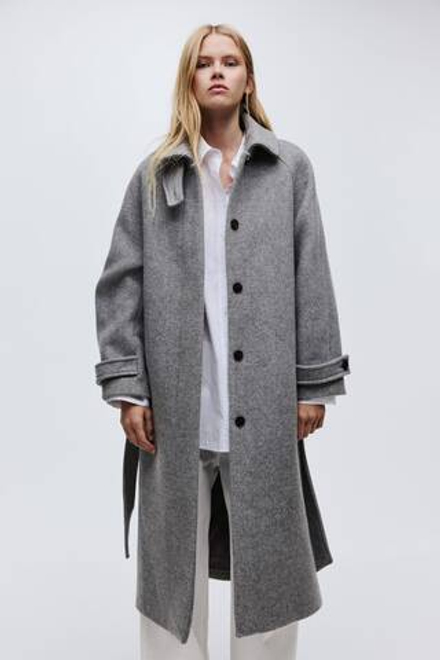 H&M Пальто свободного кроя из смесовой шерсти, серый