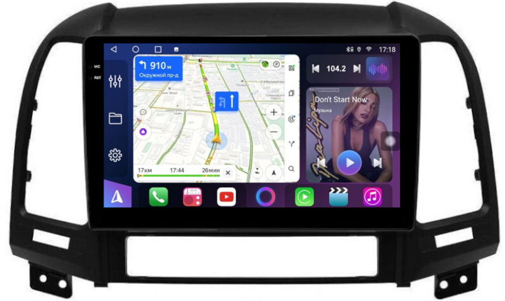 Магнитола для Hyundai Santa Fe 2 CM 2006-2012 (рамка черная) - FarCar BM008M монитор 9.5" QLED на Android 14, TS10, 4+32Гб, CarPlay, 4G SIM-слот