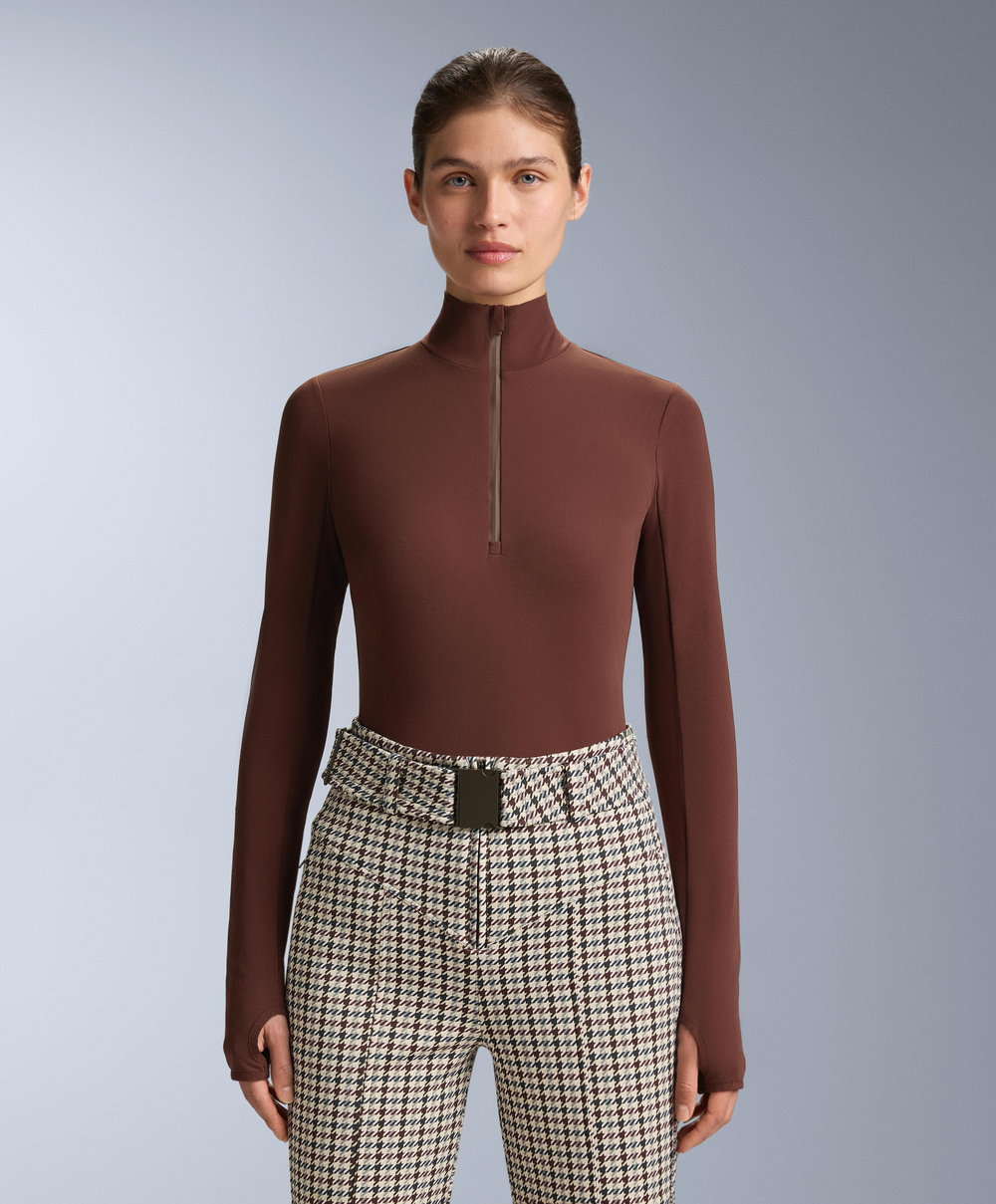 Oysho Термофутболка с застёжкой-молнией на половину длины, бургунди