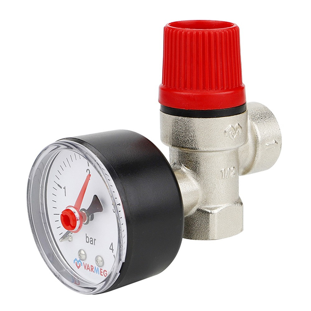 Клапан предохранительный VARMEGA 1/2" ВР-ВР, 6 бар, мембранный, с манометром, VM16617