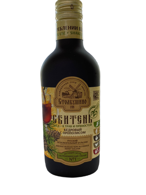 СБИТЕНЬ "Кедровый с прополисом" мёд + 8 трав и пряностей" 250 мл.