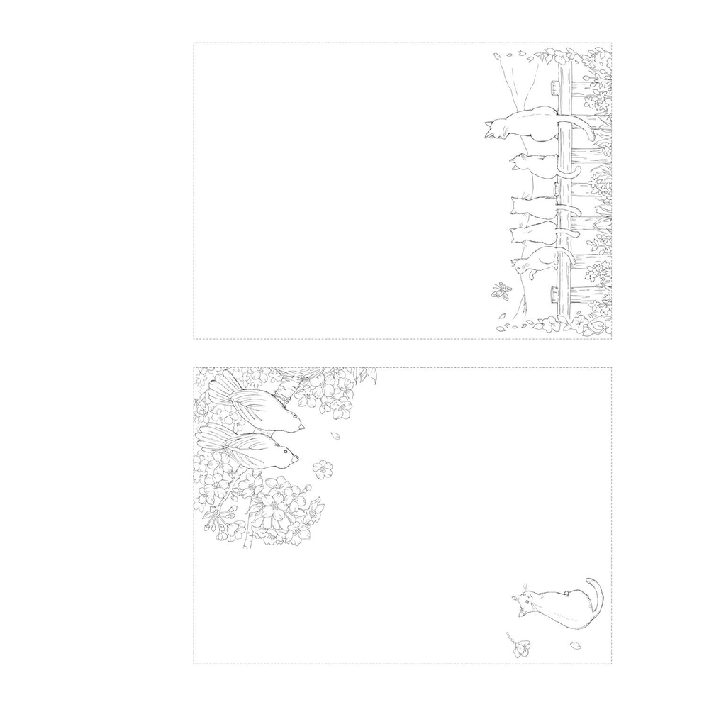 Cats and Their Cute Friends on a Flower Path. Coloring Book