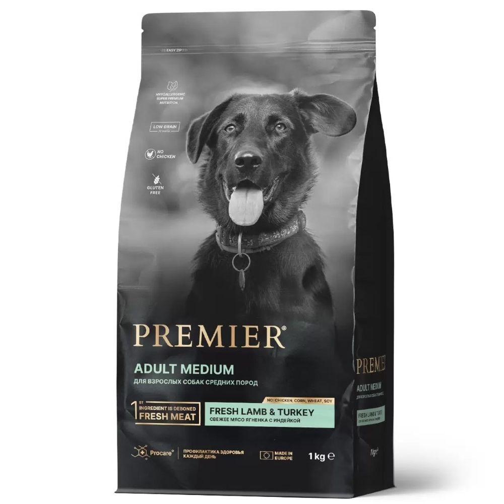 Сухой корм PREMIER Dog для собак средних пород с индейкой - 1 кг