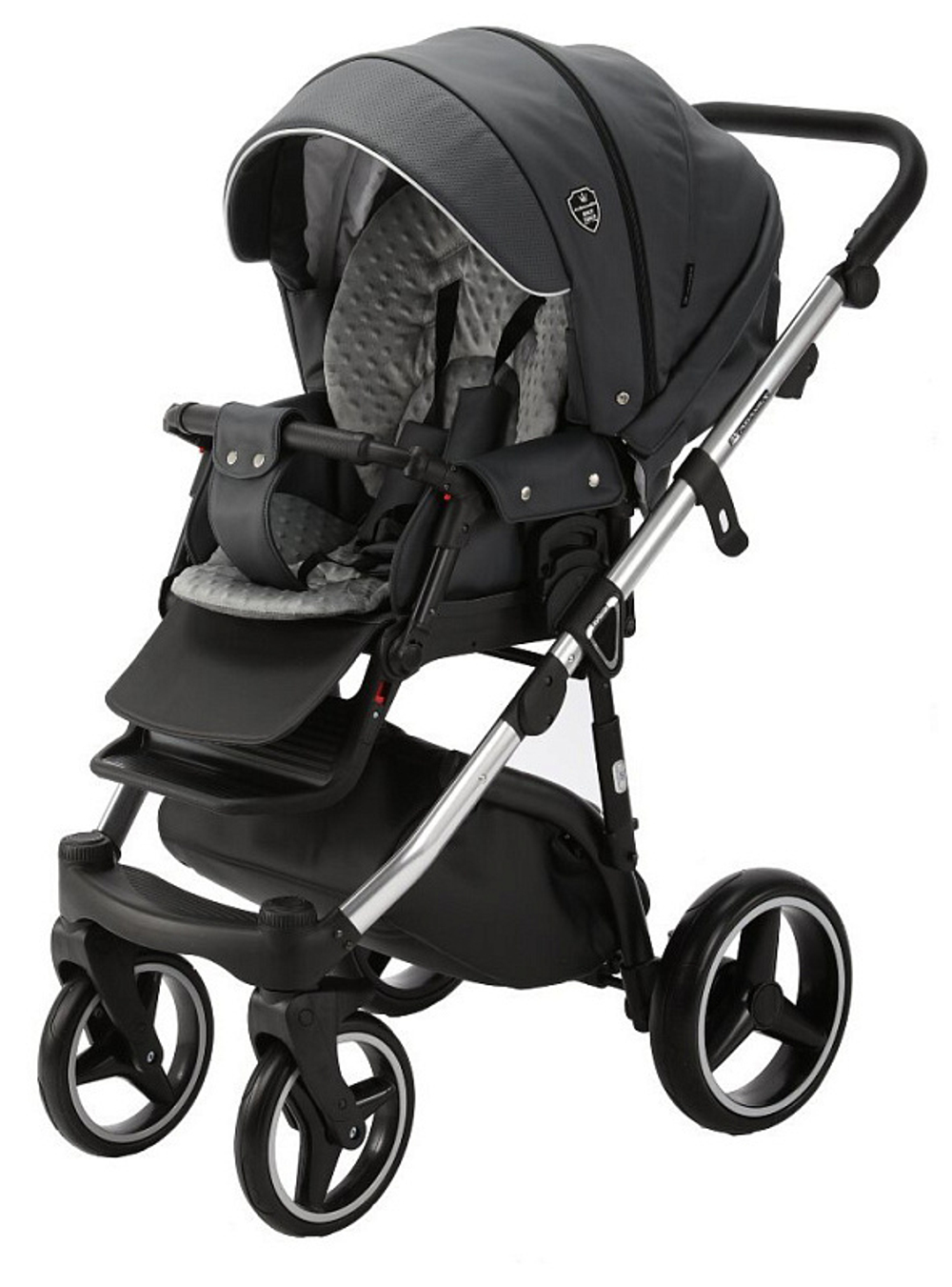 Детская коляска Adamex Cortina Deluxe 2 в 1 CT310 (МОРЕНГО КОЖА+СЕРЕБ.ОТДЕЛКА+ ХРОМ РАМА)