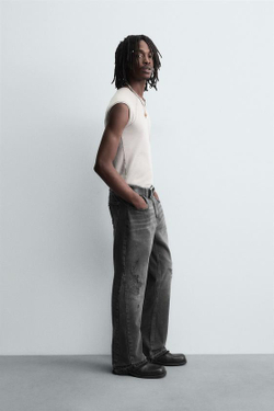 ZARA РАСКЛЕШЕННЫЕ ДЖИНСЫ С ДЫРКАМИ, УГОЛЬНЫЙ