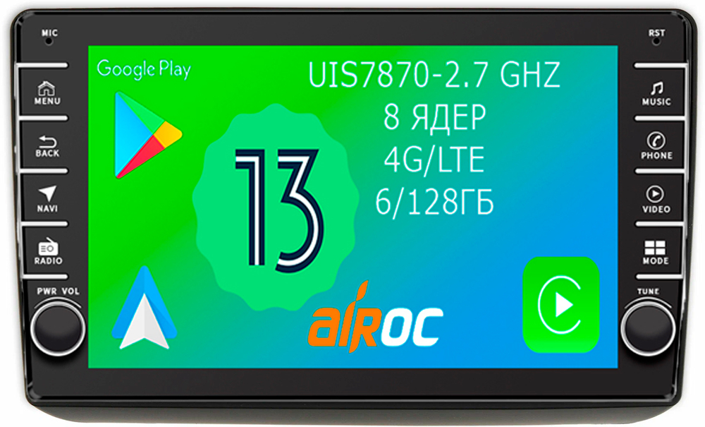 Магнитола для Jeep Grand Cherokee WK2 2013-2021 (взамен 8.4" экрана) - Airoc AB-2215 (кнопки и крутилки), Android 13, TS20, 6/128Гб, SIM-слот, CarPlay
