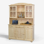 Шкаф витрина Лена трехдверный 132х39х192 см из массива сосны / буфет для кухни, в натуральной отделке