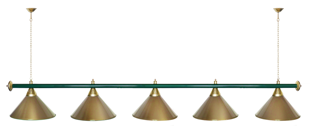 Лампа STARTBILLIARDS 5 пл. (плафоны зеленые,штанга зеленая,фурнитура золото)