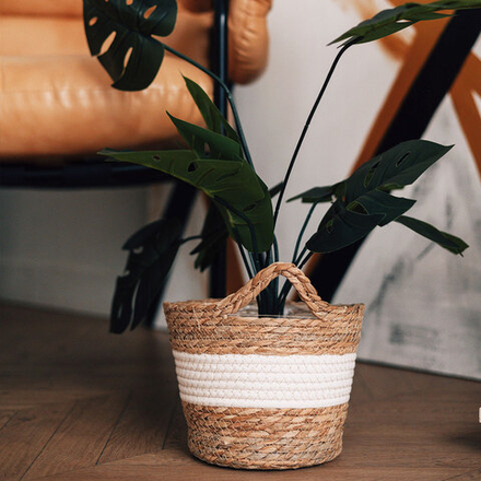 Кашпо плетеное "Танзания" с ручкой, Д215 Ш215 В188, натуральный, белый Lishan-08 M