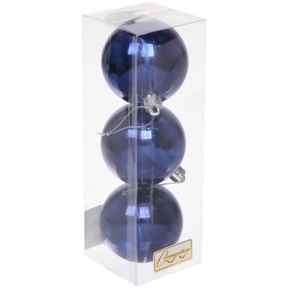 Новогодние шары 6 см (набор 3 шт) «Глянец», сапфир
