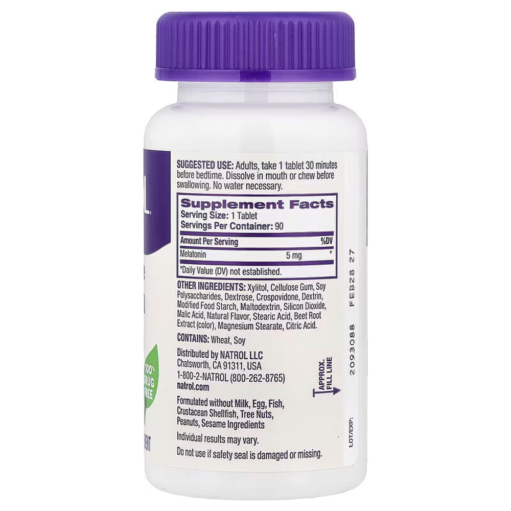 Natrol Melatonin Мелатонин, быстрорастворимые, клубника, 5 мг, 90 таблеток