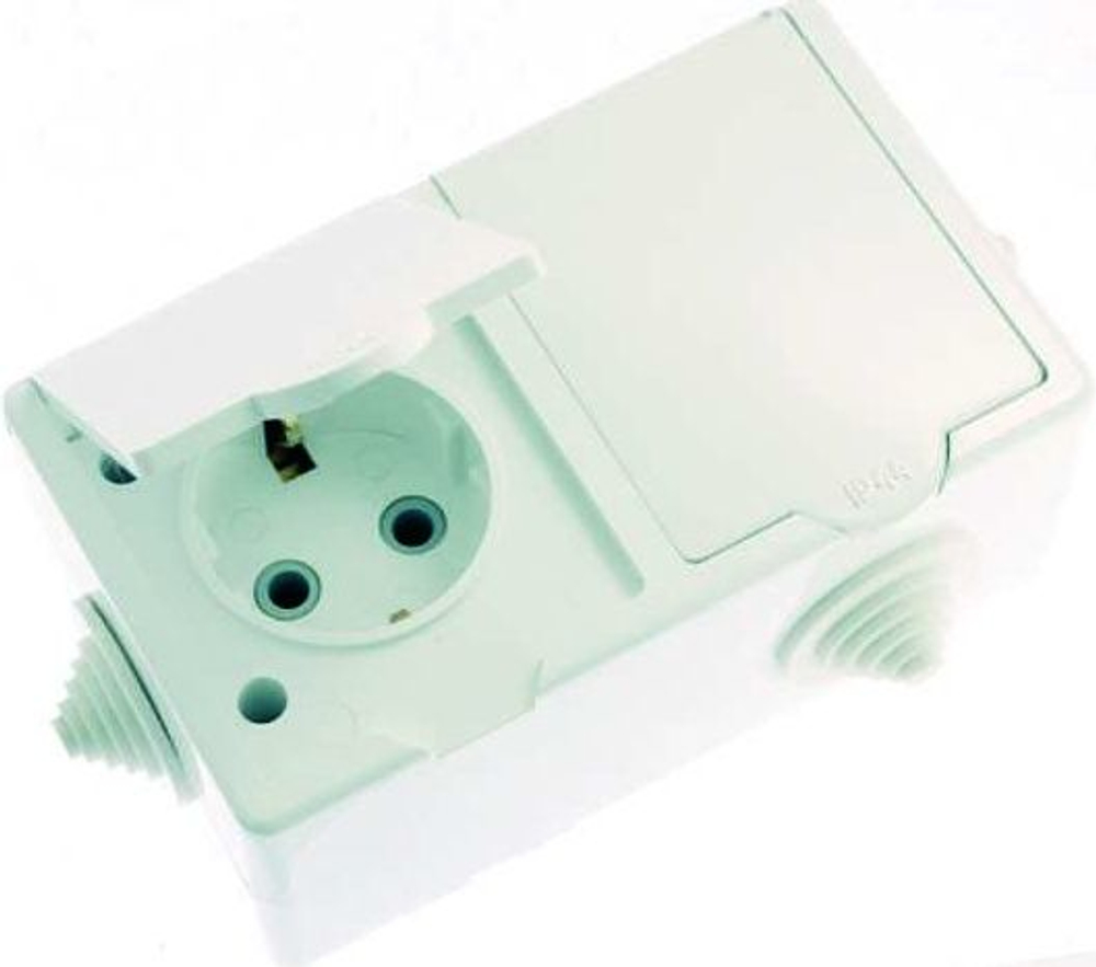 IP44 Розетка брызгозащищенная откр.уст.с з/к 2-хмест.(16А) РА16-759 бел.