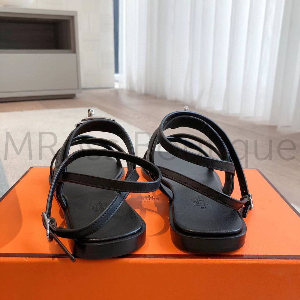 Сандалии Hermes June женские кожаные в черном цвете