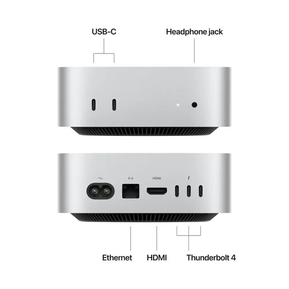 Настольный компьютер Apple Mac mini 2024 (MCYT4) Apple M4, 24 ГБ RAM, 512 ГБ SSD, Apple graphics 10-core, MacOS, silver