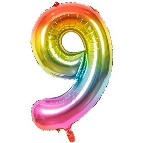Шар фольгированный ЦИФРА "9" Радуга металлик 40" с гелием