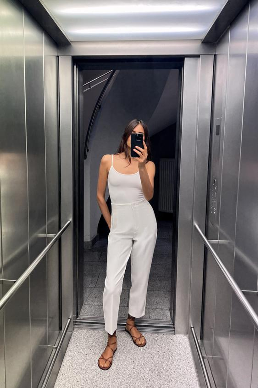 ZARA ТОП ИЗ ПОЛИАМИДА С ТОНКИМИ БРЕТЕЛЯМИ, ЭКРЮ