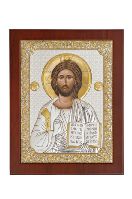 Икона Спаситель: наст. с подс., 19х15,  рама, серебр., PR-3 наст. с подс. (Греция)