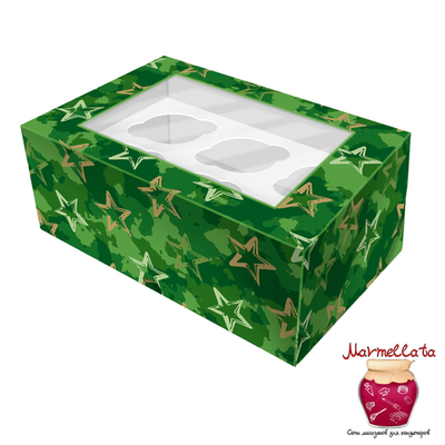 Упаковка для капкейков "Мужская", с окном, 6 ячеек