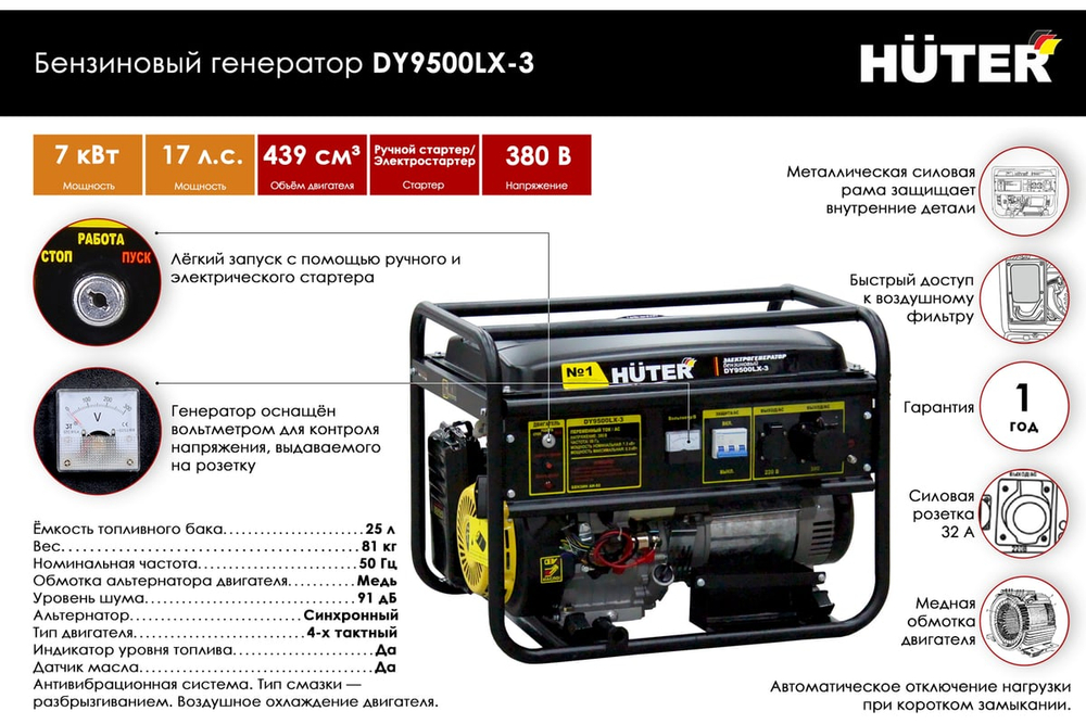 Электрогенератор Huter DY9500LX-3 64/1/41