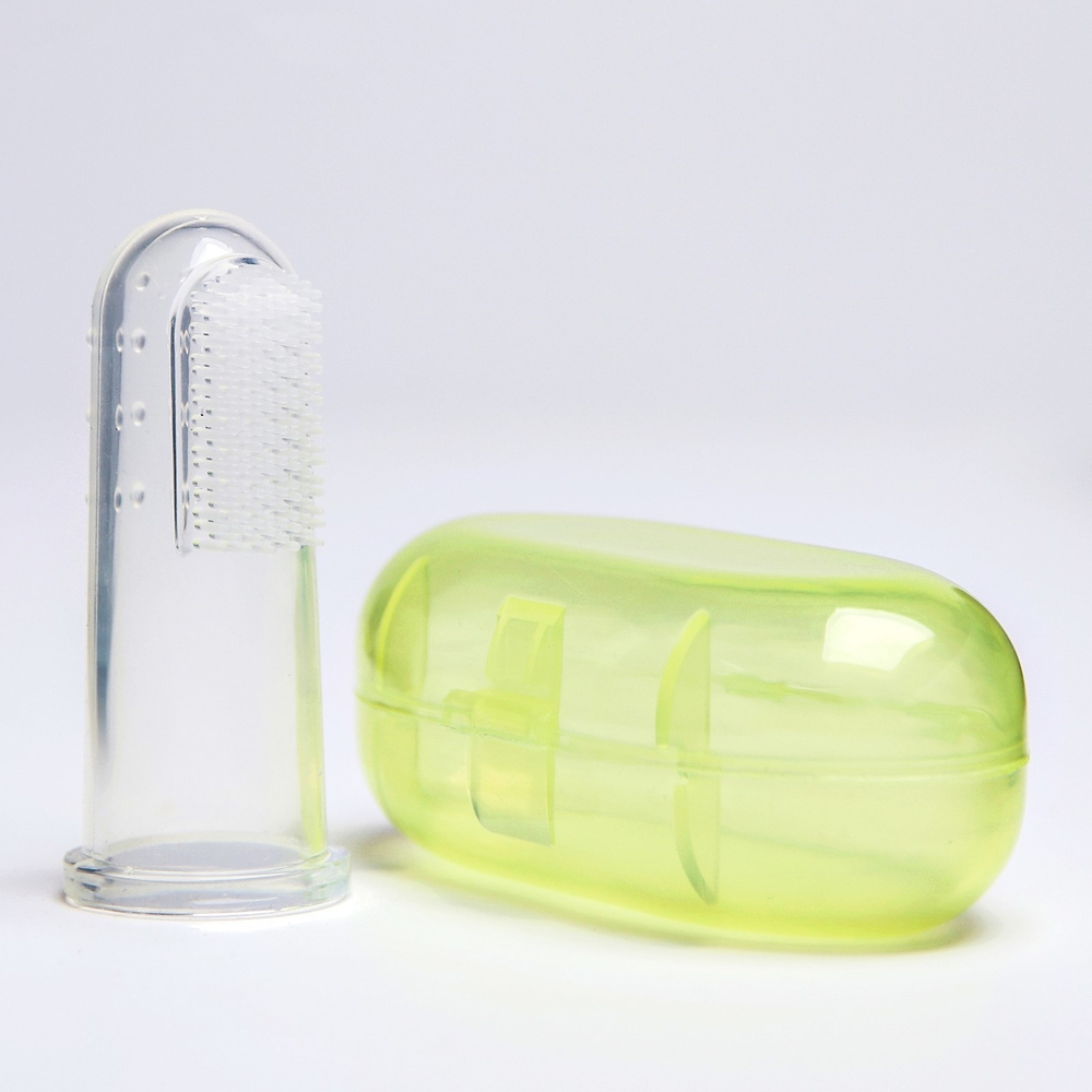 Зубная щётка детская, силиконовая, на палец, в контейнере, от 0 мес., цвет лайм 2932009