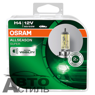 Автолампа H4 12V 60/55W P43t Osram  + 30% ALLSEASON SUPER (64193ALS-HCB_ DuoBox) к-т ORIGINAL