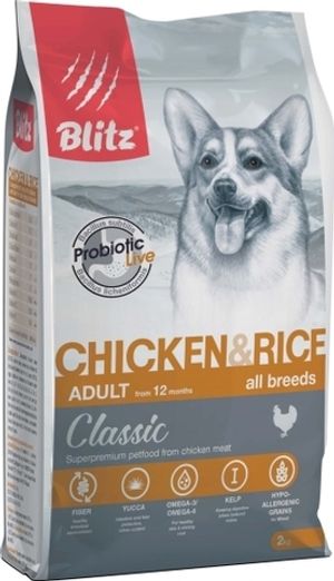 Корм для взрослых собак, Blitz Adult Chicken & Rice, с курицей