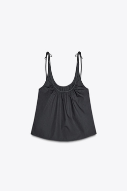 ZARA ТОП ИЗ ПОПЛИНА С ДРАПИРОВКОЙ, СВЕТЛО-НЕФТЯНОЙ