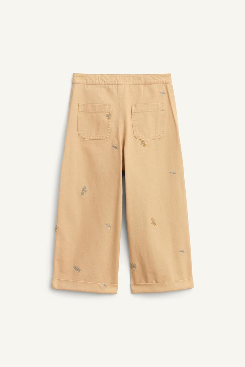 ZARA БРЮКИ ПРЯМОГО КРОЯ С ВЫШИВКОЙ, БЕЖЕВЫЙ