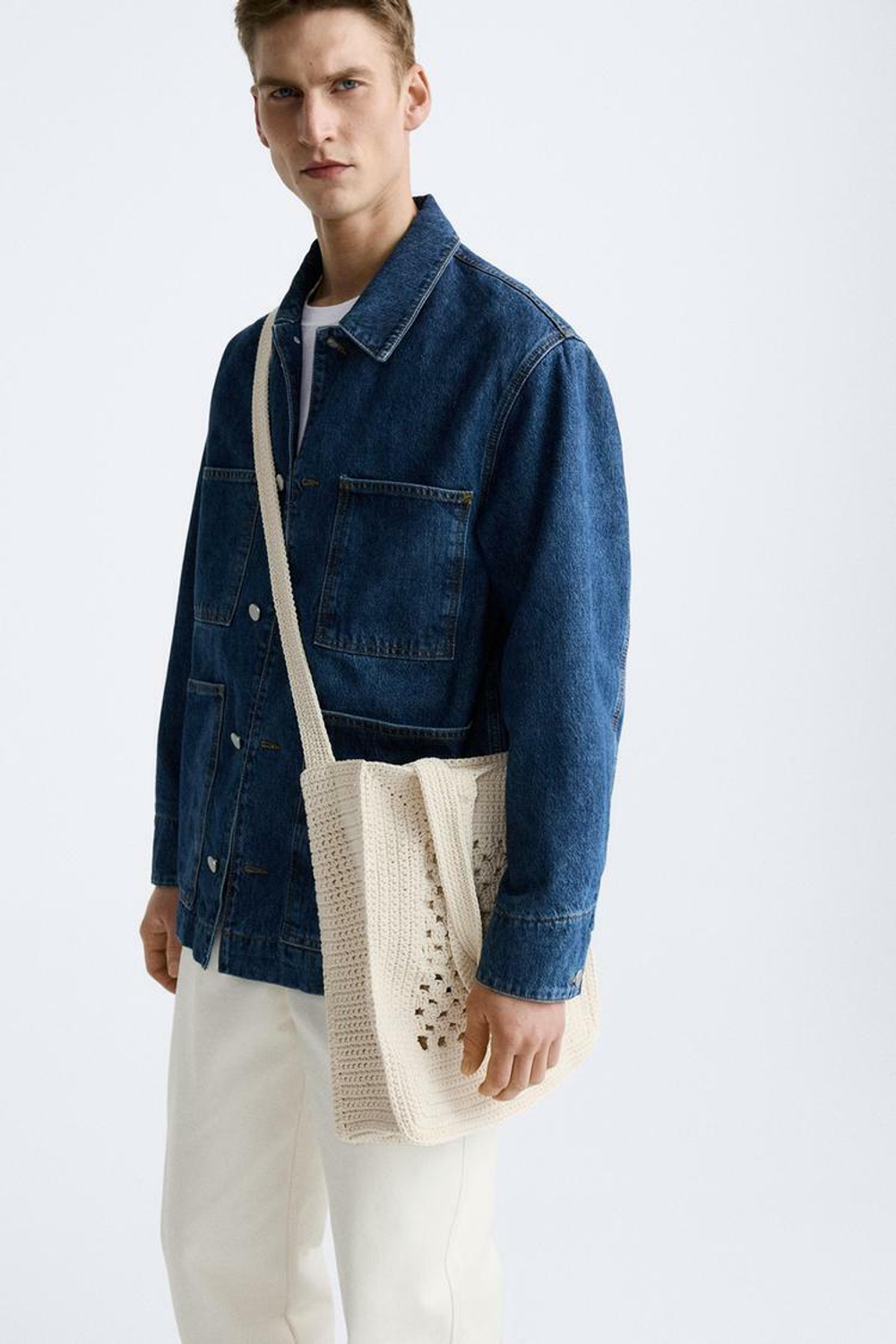 ZARA МЯГКАЯ ТКАНАЯ СУМКА-ТОУТ, КОСТЯНОЙ БЕЛЫЙ